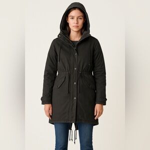 TNA Black Military Issue Wool-Lined Parka with Hood – Size Small